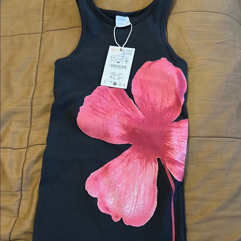 Zara Black and Pink Floral Tank Top